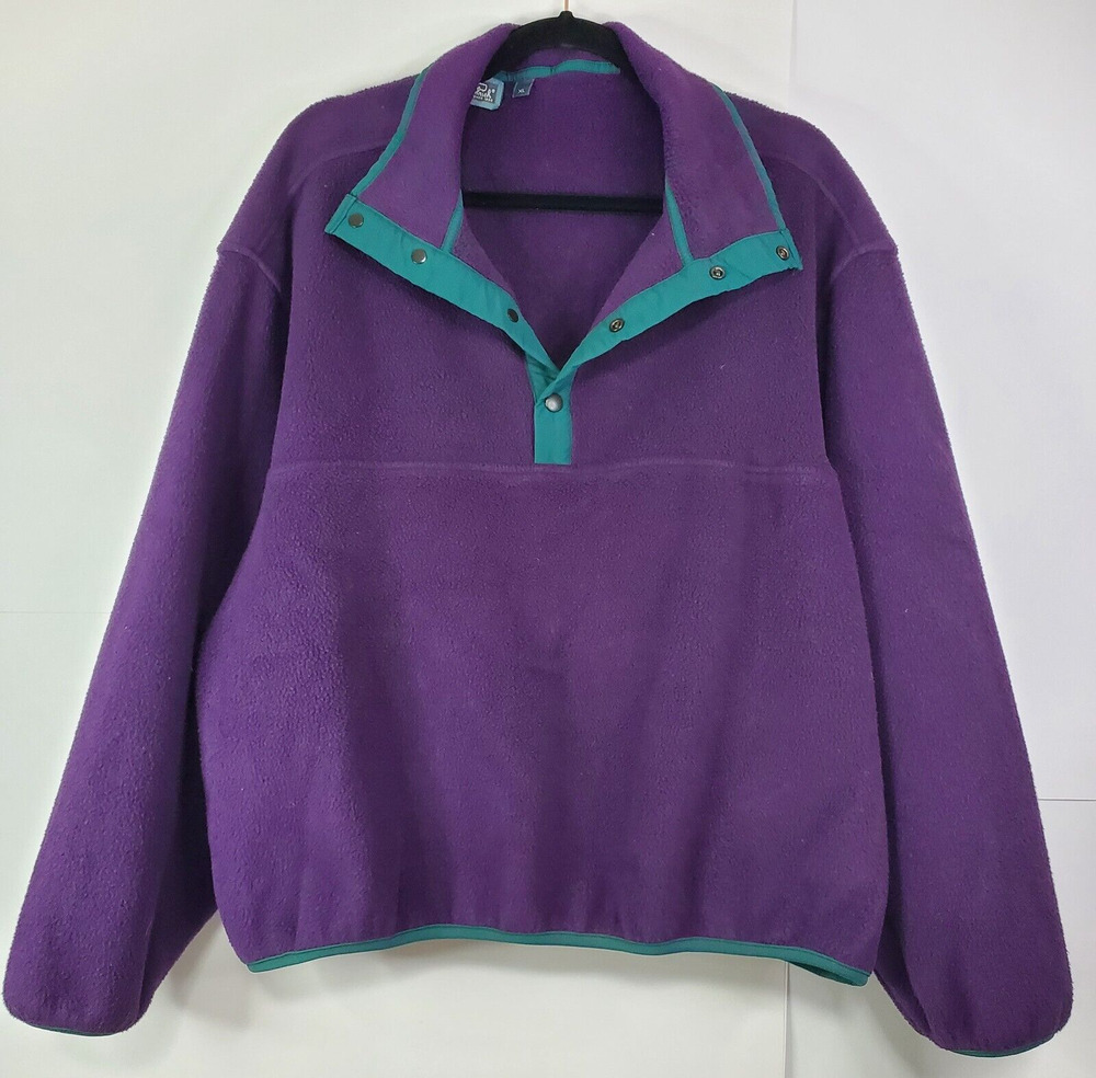 Vintage Woolrich Fleece Womens XLarge 1/4 Snap Baggy Purple/Teal Retro 90s